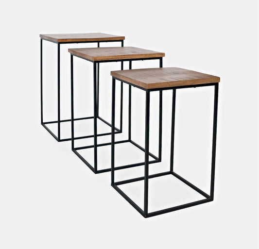 Jofran - Brody Square Modern Rustic Solid Wood and Metal Nesting End Tables - Set of 3 in Rustic Brown - 2330-BRODYAM view 2
