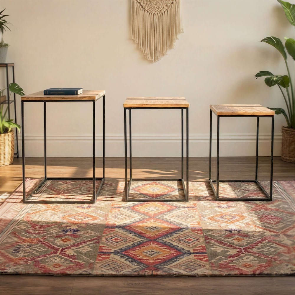 Jofran - Brody Square Modern Rustic Solid Wood and Metal Nesting End Tables - Set of 3 in Rustic Brown - 2330-BRODYAM view 6