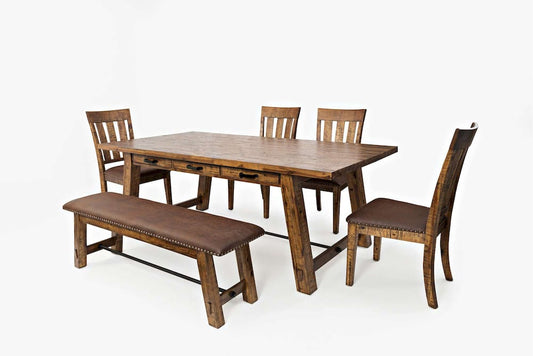 Jofran - Cannon Valley Rustic Industrial Brown 82in Table 4 Slat Dining Chairs Bench - 1511-82D-6S view 2