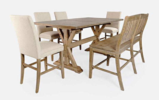 Jofran - Carlyle Crossing Solid Pine 78in Six-Piece Counter Height Dining Set with Bench and Upholstered Stools - 1921-78C-6U view 2