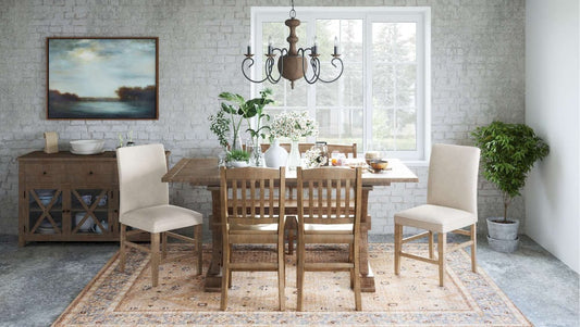 Jofran - Carlyle Crossing Solid Pine 78in Six-Piece Dining Set with Bench and Upholstered Chairs - 1921-78D-6U view 2