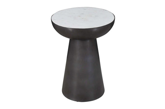 Jofran - Circularity Modern Luxury Marble and Iron 15in Round Pedestal Chairside End Table, White and Gunmetal - 2220-7 view 2