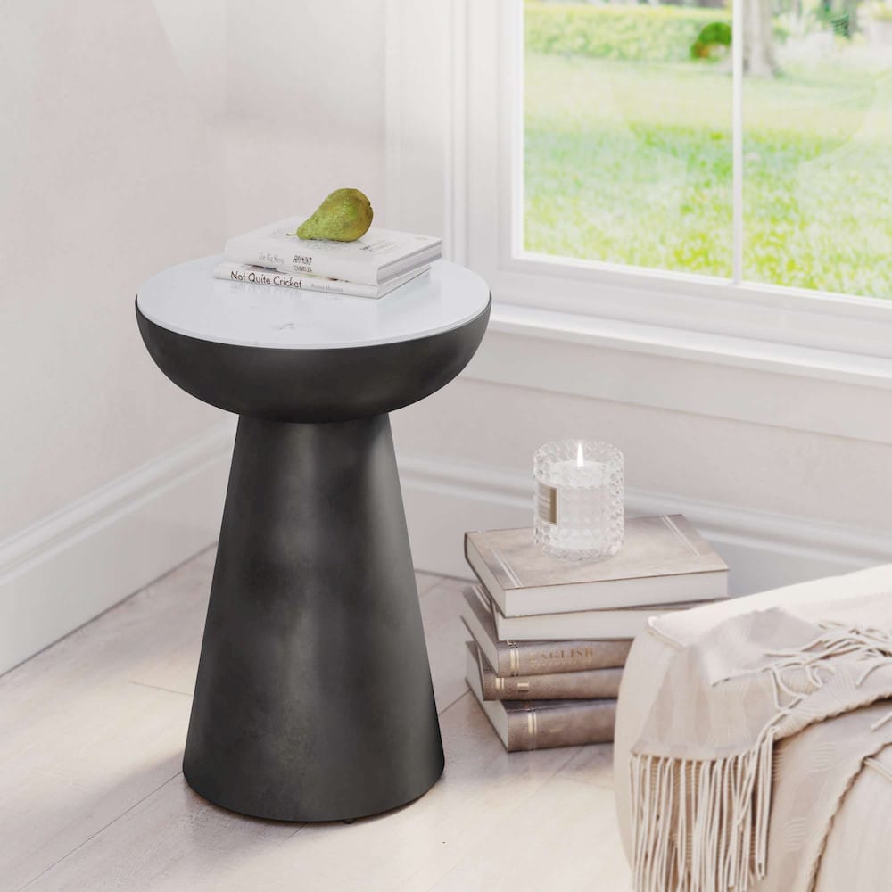 Jofran - Circularity Modern Luxury Marble and Iron 15in Round Pedestal Chairside End Table, White and Gunmetal - 2220-7 view 11
