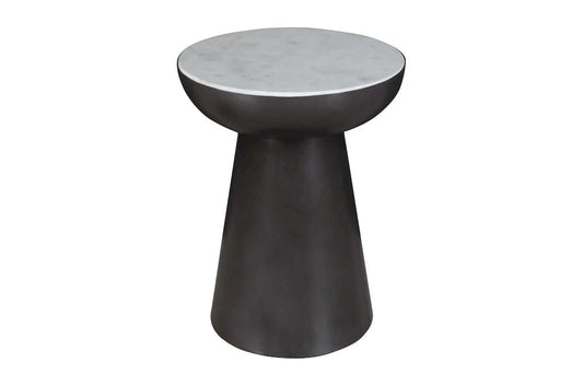 Jofran - Circularity Modern Luxury Marble and Iron 18in Round Pedestal End Table, White and Gunmetal - 2220-3 view 2