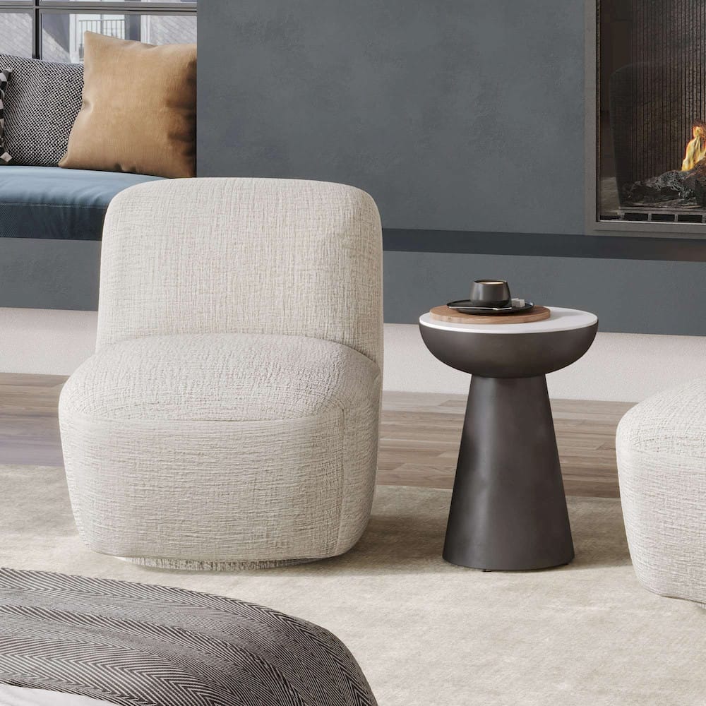 Jofran - Circularity Modern Luxury Marble and Iron 18in Round Pedestal End Table, White and Gunmetal - 2220-3 view 10