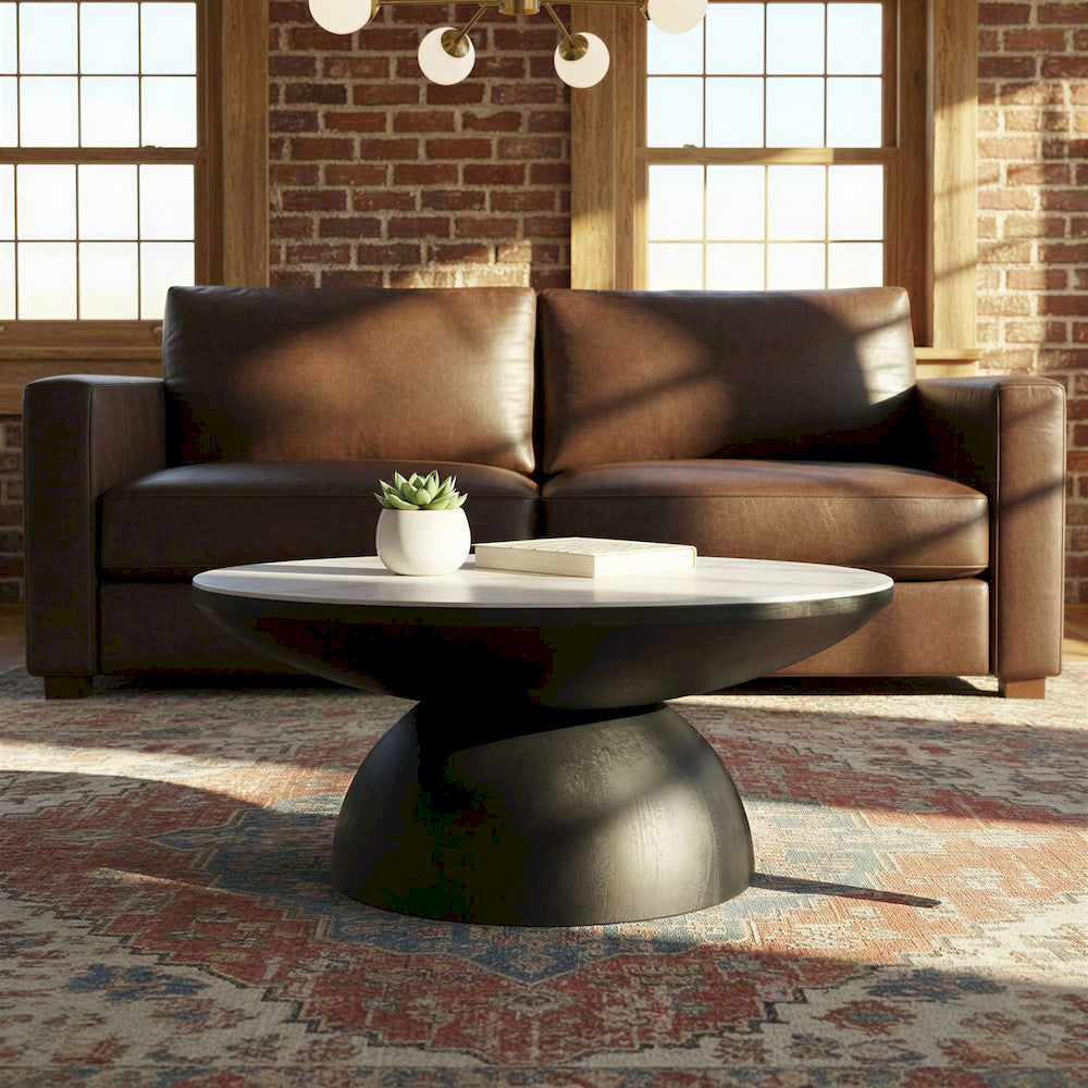 Jofran - Circularity Modern Luxury Marble and Iron 35in Round Pedestal Coffee Table, White and Gunmetal - 2220-2 view 8