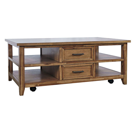 Jofran - Claremont 48in Transitional Rustic Wood Coffee Table with Wheels - 2400-5 view 2