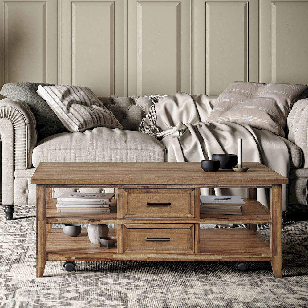 Jofran - Claremont 48in Transitional Rustic Wood Coffee Table with Wheels - 2400-5 view 8