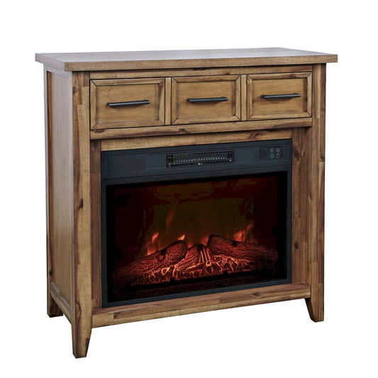 Jofran - Claremont Transitional Rustic 32in Electric Fireplace Wire Brushed Console TV Stand in Wire Brush Brown - 2400-FP32 view 2