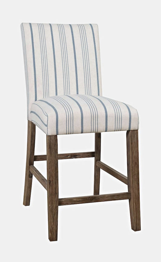 Jofran - Eastern Tides Coastal Wire-Brushed Acacia Upholstered Parsons Barstool (Set of 2) Blue Stripe - 2148-BS400KD view 2