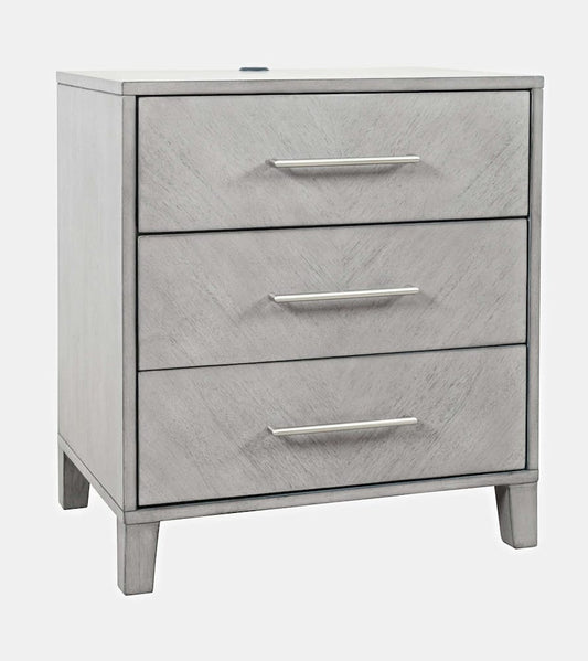 Jofran - Eloquence Contemporary Modern 28in USB Charging Nightstand with Drawers and Metal Hardware, Grey - 2176-90 view 2