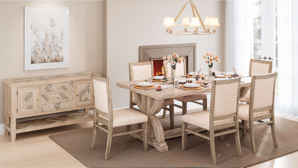 Jofran - Fairview Mid-Century Distressed 78in Seven-Piece Upholstered Dining Set - 1933-78D-7 view 14