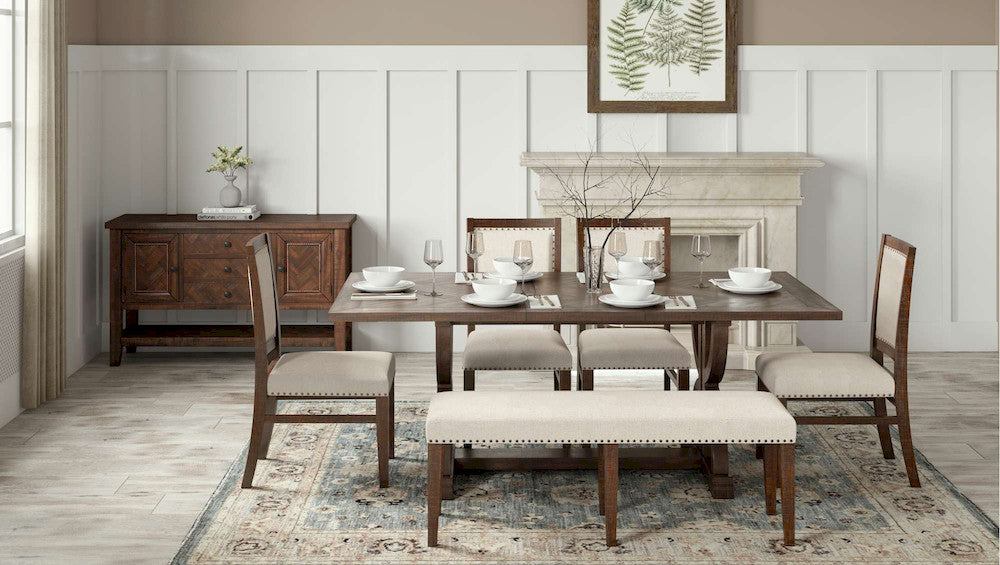 Jofran - Fairview Mid-Century Distressed 78in Six-Piece Upholstered Dining Set with Bench - 1931-78D-6 view 2