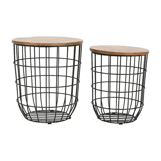 Jofran - Global Archive Nested Storage Solid Wood and Metal Basket End Tables (Set of 2) Black - 2330-1815BL view 2