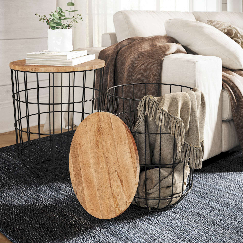 Jofran - Global Archive Nested Storage Solid Wood and Metal Basket End Tables (Set of 2) Black - 2330-1815BL view 11