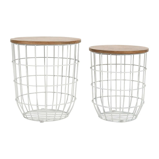 Jofran - Global Archive Nested Storage Solid Wood and Metal Basket End Tables (Set of 2) White - 2330-1815WH view 2