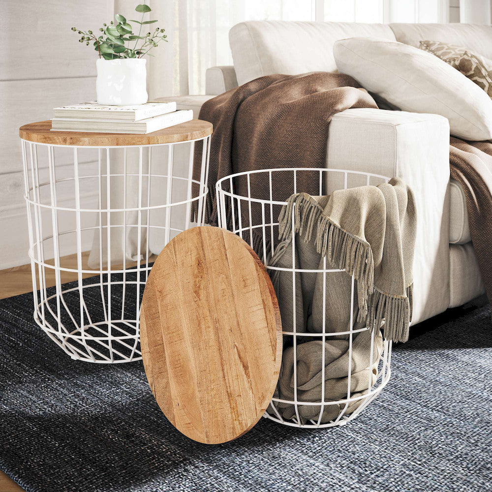 Jofran - Global Archive Nested Storage Solid Wood and Metal Basket End Tables (Set of 2) White - 2330-1815WH view 11