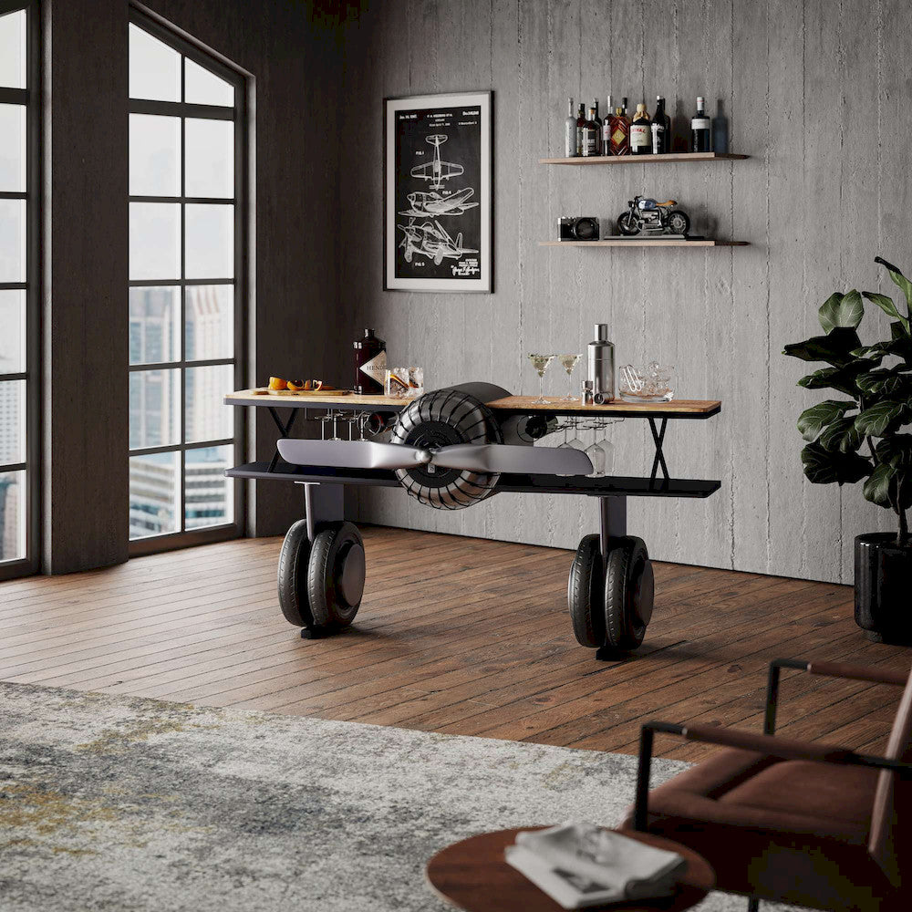 Jofran - Glory Days Maverick 72in Airplane Bar Aviator Lounge Console Table with Reclaimed Hardware and Storage - 2323-MAVERICK view 11