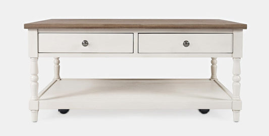Jofran - Grafton Farms 2 Drawer Coffee Table - Brushed White with brushed brown top - 1978-1 view 2