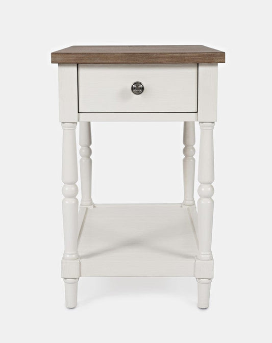 Jofran - Grafton Farms Country Farmhouse USB Charging Chair Side Table in Brushed White - 1978-7 view 2