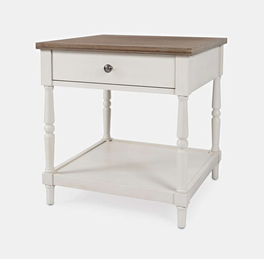 Jofran - Grafton Farms End Table with Drawer - Brushed White with brushed brown top - 1978-3 view 2