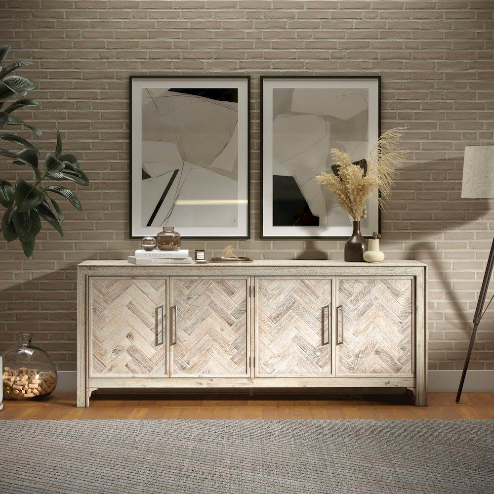 Jofran - Gramercy Mid-Century Modern Chevron Four Door 79in Accent Cabinet - Grey Wash - 2156-79 view 12