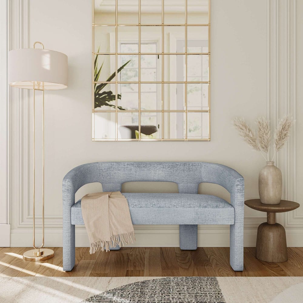 Jofran - Gwen Modern Luxury Jacquard Fabric Upholstered Sculpture Bench, Blue - 2271-GWENBNBLU view 7