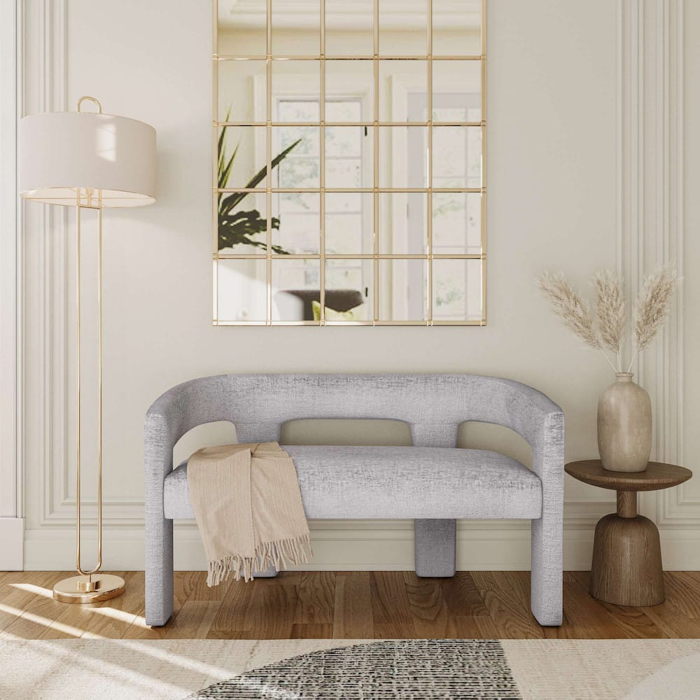 Jofran - Gwen Modern Luxury Jacquard Fabric Upholstered Sculpture Bench, Grey - 2271-GWENBNGRY view 7