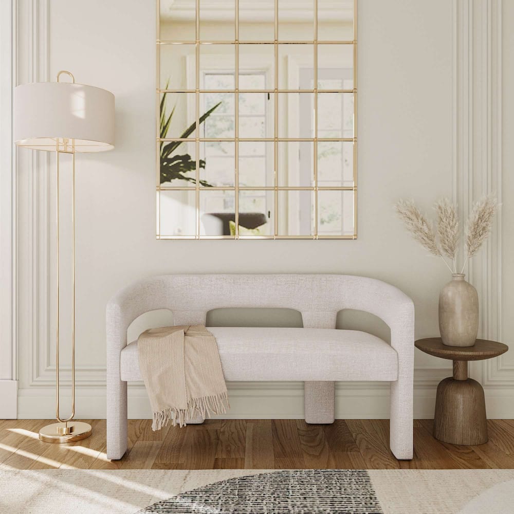 Jofran - Gwen Modern Luxury Jacquard Fabric Upholstered Sculpture Bench, Natural - 2271-GWENBNNAT view 7