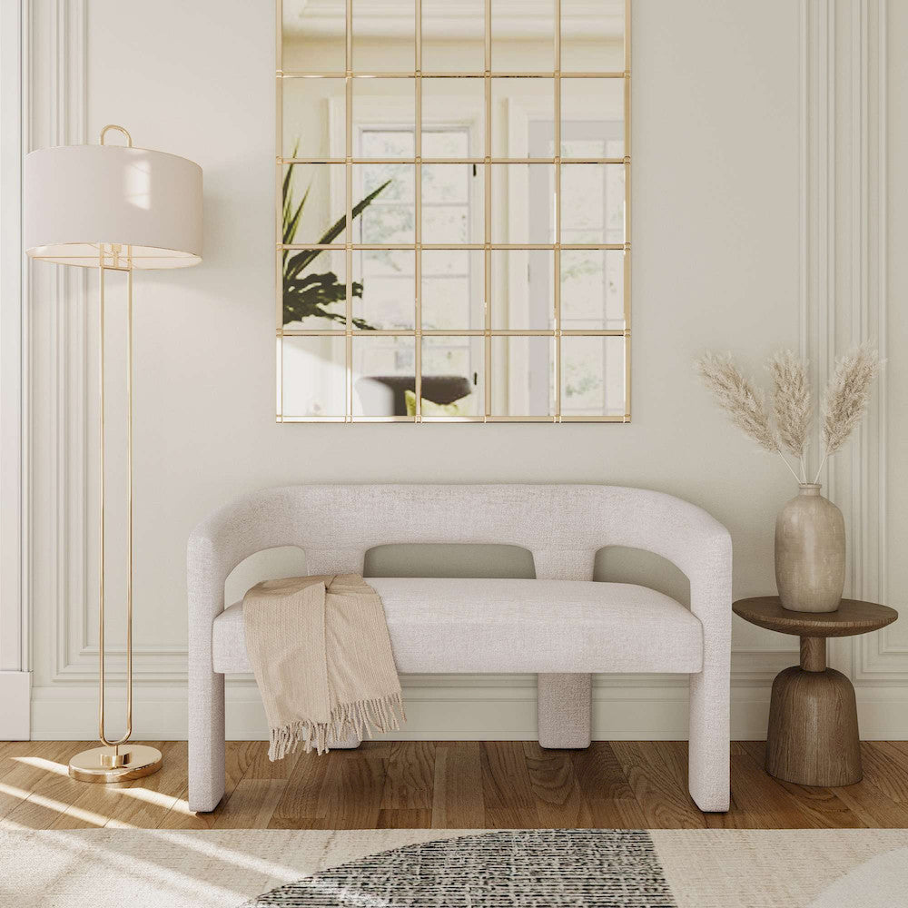 Jofran - Gwen Modern Luxury Jacquard Fabric Upholstered Sculpture Bench, Natural - 2271-GWENBNNAT view 7