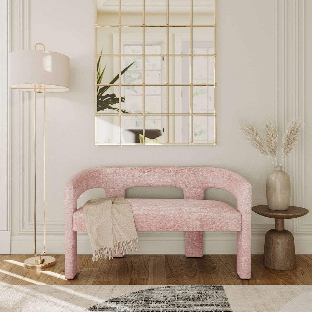 Jofran - Gwen Modern Luxury Jacquard Fabric Upholstered Sculpture Bench, Pink - 2271-GWENBNPNK view 7