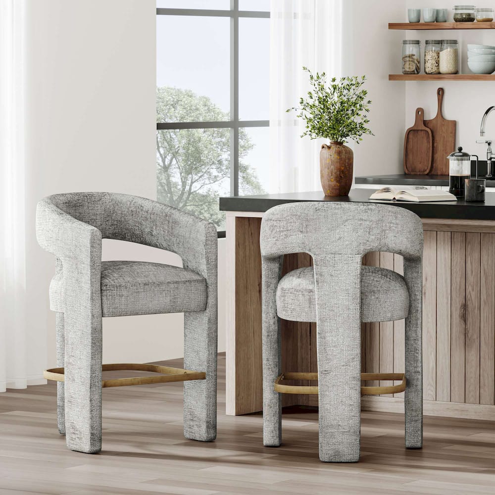 Jofran - Gwen Modern Luxury Jacquard Fabric Upholstered Sculpture Counter Stool - 2271-GWENSTGRY view 10