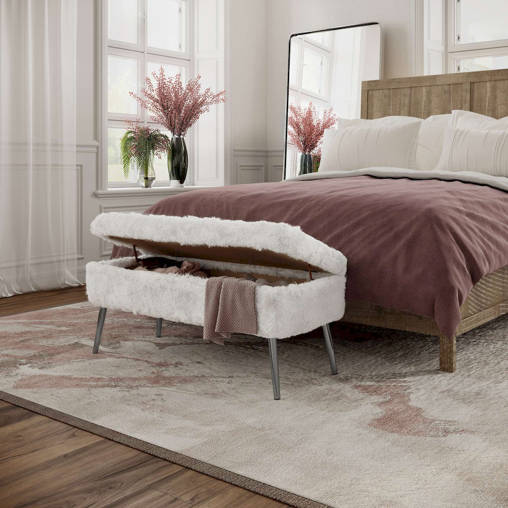 Jofran - Huggy Luxury Plush Faux Fur Upholstered Storage Bench, Natural - HUGGYKD-BN-NATURAL view 9