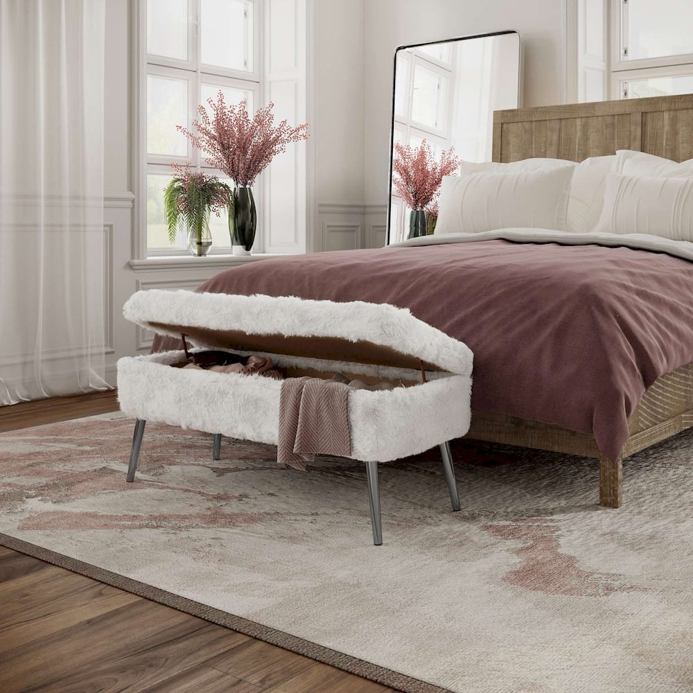 Jofran - Huggy Luxury Plush Faux Fur Upholstered Storage Bench, Natural - HUGGYKD-BN-NATURAL view 9