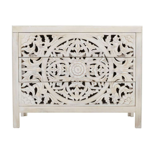 Jofran - Jolie Rustic Solid Wood Global Boho Hand Carved Accent Chest with Three Drawers - 2356-39 veiw 2
