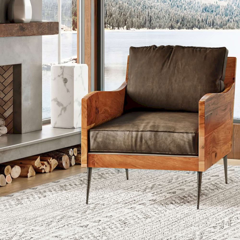 Jofran - Karma Genuine Leather Live Edge Accent Chair - Bourbon - KARMA-CH-BOURBON view 12