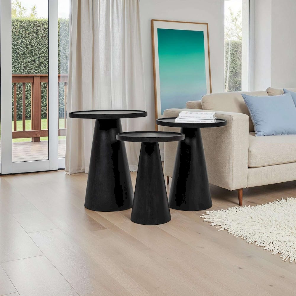 Jofran - Knox Mid-Century Modern Solid Hardwood Round Accent Tables (Set of 3) - 2330-KNOXBLK view 10