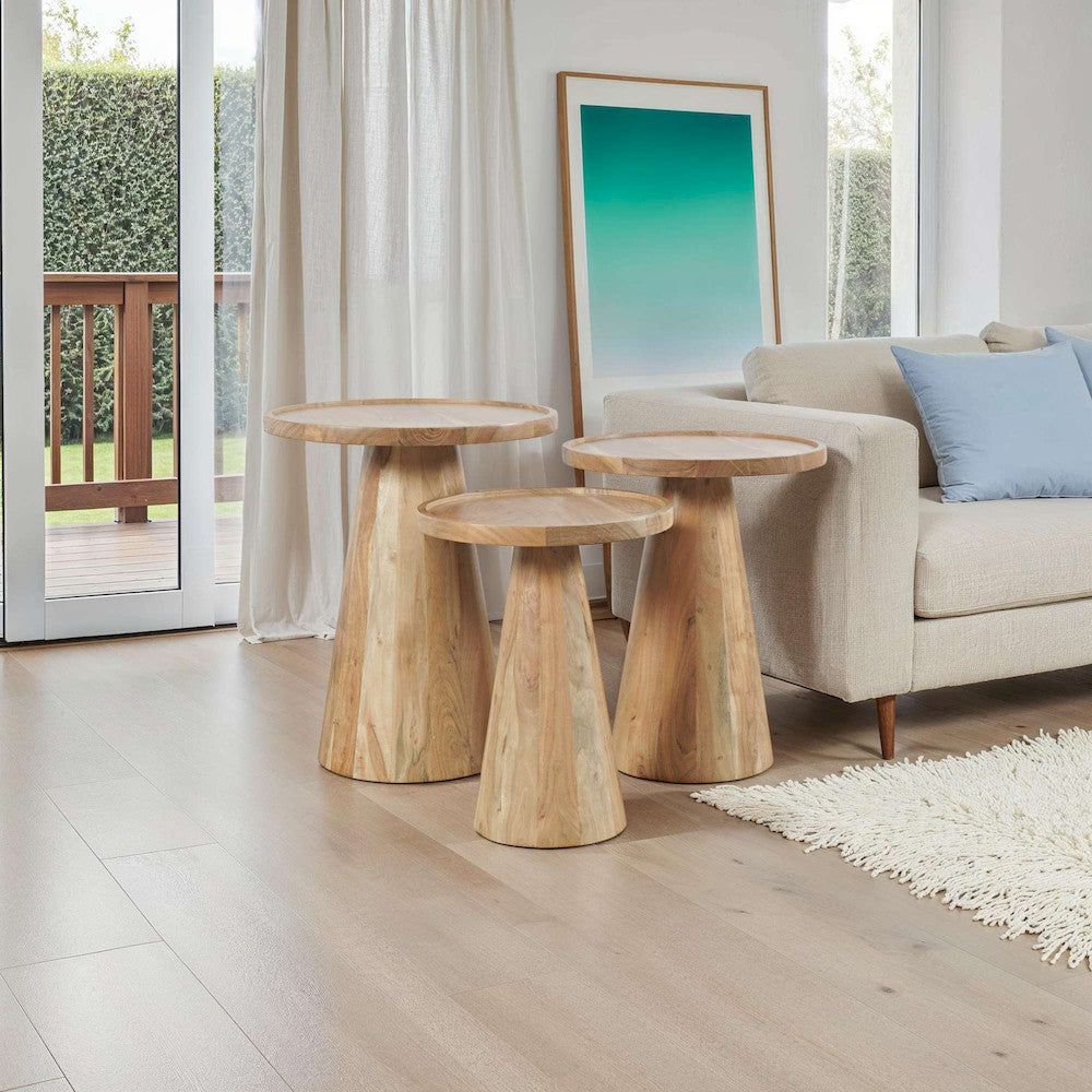 Jofran - Knox Mid-Century Modern Solid Hardwood Round Accent Tables (Set of 3) Natural - 2330-KNOXNAT view 8