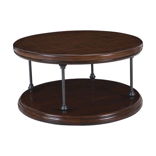 Jofran - Larson Modern Industrial 36in Round Solid Wood Coffee Table with Shelf, Distressed Brown - 2222-2 view 2