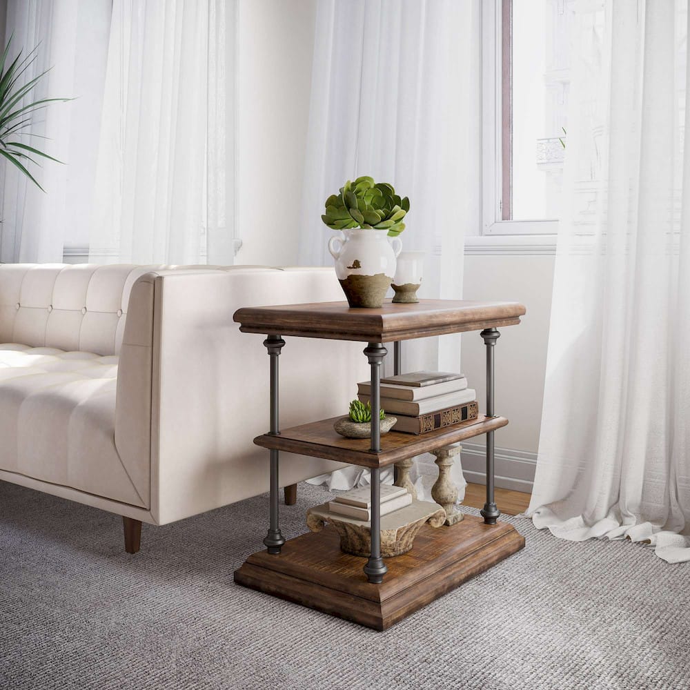 Jofran - Larson Modern Industrial Solid Wood Chairside End Table with Storage, Distressed Brown - 2222-7 view 9