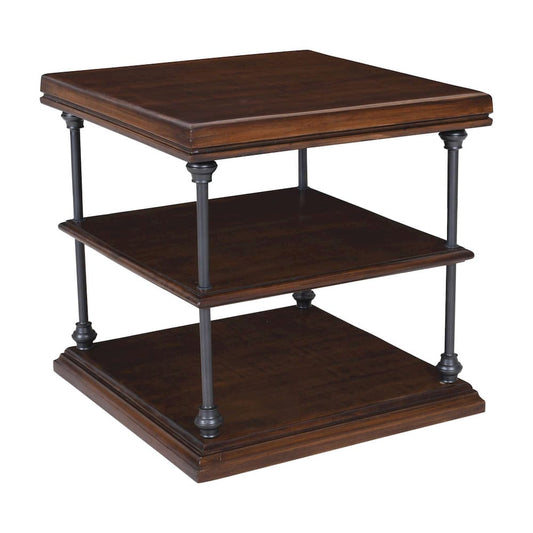 Jofran - Larson Modern Industrial Square Solid Wood End Table with Storage Shelves, Distressed Brown - 2222-3 view 2