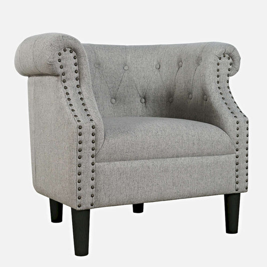 Jofran - Lily Transitional Contemporary Upholstered Barrel Curved Back Accent Chair with Nailhead Trim, Ash - LILY-CH-ASH view 2