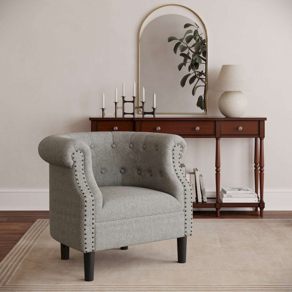 Jofran - Lily Transitional Contemporary Upholstered Barrel Curved Back Accent Chair with Nailhead Trim, Ash - LILY-CH-ASH view 9