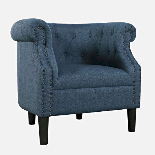 Jofran - Lily Transitional Contemporary Upholstered Barrel Curved Back Accent Chair with Nailhead Trim, Blue - LILY-CH-BLUE view 2