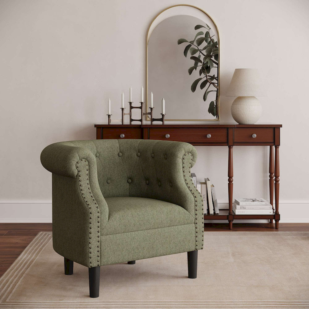 Jofran - Lily Transitional Contemporary Upholstered Barrel Curved Back Accent Chair with Nailhead Trim, Sage - LILY-CH-SAGE view 8