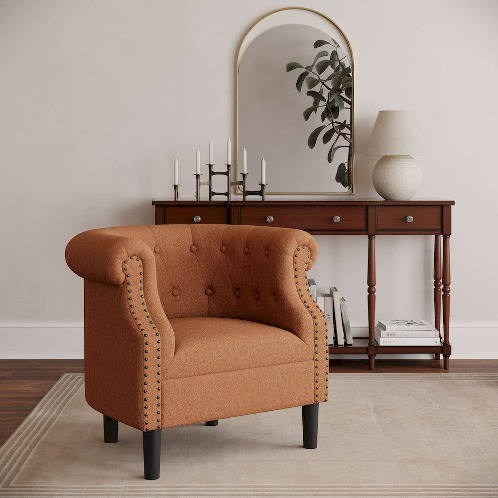 Jofran - Lily Transitional Contemporary Upholstered Barrel Curved Back Accent Chair with Nailhead Trim, Spice - LILY-CH-SPICE view 8