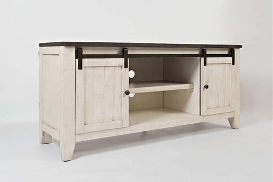 Jofran - Madison County Reclaimed Pine 60in Console with gliding Barn Door - Vintage White - 1706-60 view 2
