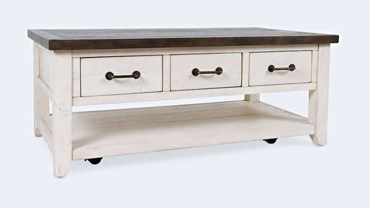 Jofran - Madison County Reclaimed Pine Harris 3 Drawer Cocktail Table - Vintage White - 1706-11 view 2