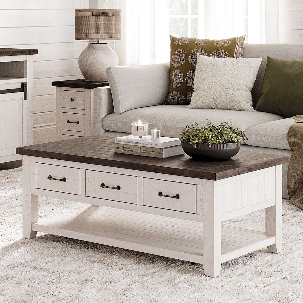 Jofran - Madison County Reclaimed Pine Harris 3 Drawer Cocktail Table - Vintage White - 1706-11 view 11