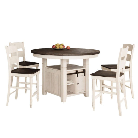 Jofran - Madison County Rustic Farmhouse Five Piece Reclaimed Solid Wood Counter Height Round Dining Set with Ladderback Barstools - 1706-54C-4-BS401KD view 2
